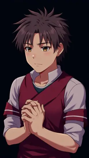 AI Video: Character looks down, tilts head slightly, eyes scan hands, eyebrows knit....