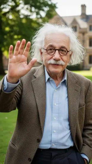 AI Video: waving hello, friendly smile