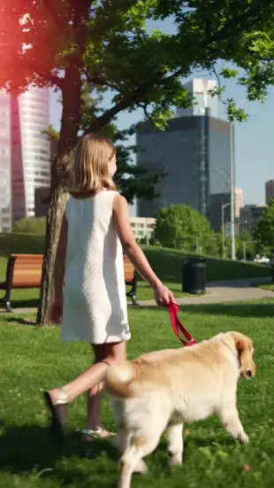 AI Video: girl and dog in city