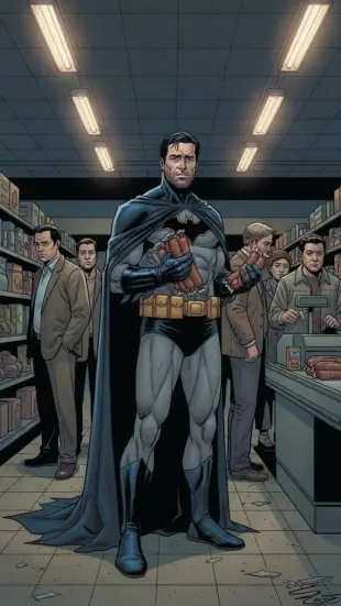 AI Video: mysterious gaze, shadows moving, enigmatic smile
Бетмен покупает сосиски в...