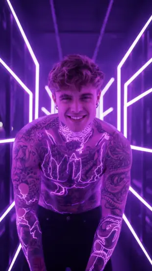 AI Video: Уверенный, доминирующий татуированный танцор яростно и безостановочно...