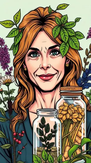 AI Video: Эта девушка стоит в природной аптеке, во весь рост, берет с полки мяту, и...