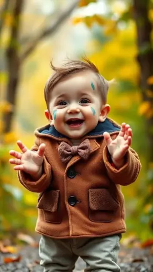 AI Video: Animate the boy coming to life naturally.
He waves at the camera with a big...