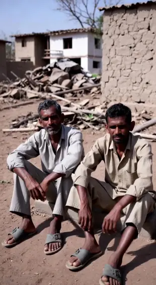 AI Video: Realistic documentary-style photo of impoverished Afghan men sitting on the...