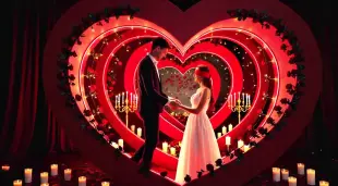 AI Video: A beautifully decorated glowing red heart interior, magical and dreamy...