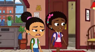 AI Video: Two cartoon african girls walking from school to home . One is upset and the...
