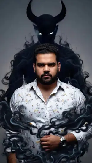 AI Video: Cinematic video based on the image: The man in the floral shirt remains still...