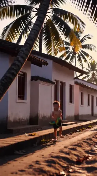 AI Video: A beautiful Kerala village in the 1990s during a warm late afternoon....