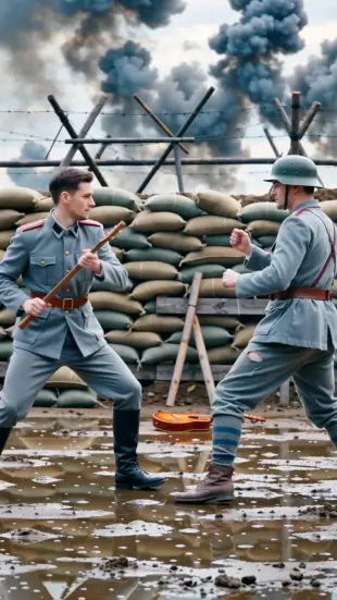 AI Video: Elvis fighting a nazi with a guitar in world War 2