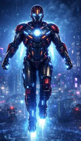 AI Video: A cybernetic armor wrapping around character male like galiam