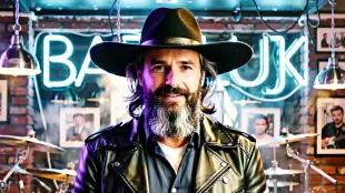 AI Video: "A gritty, cinematic medium close-up shot in a heavy-textured 80s CGI/cartoon...