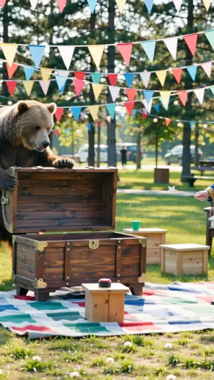 AI Video: शीर्षक: जादू का बटन! 🕒 (10 सेकंड)

[0:00 - 0:04]
(दृश्य: भालू एक बड़े से...