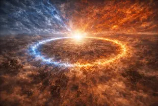 AI Video: Gigantic circular energy wave expanding across entire Kurukshetra...