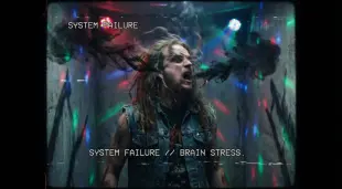 AI Video: "A surreal, nightmare-fuel cinematic shot of the heavy metal man from the...