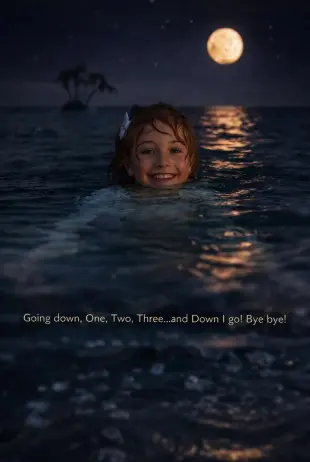 AI Video: Realistic Live action only Relaxed Wendy as a Child all wet hair soked...