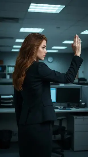 AI Video: Character tilts head slightly, furrows brow, lips form a soft 'o', raises...