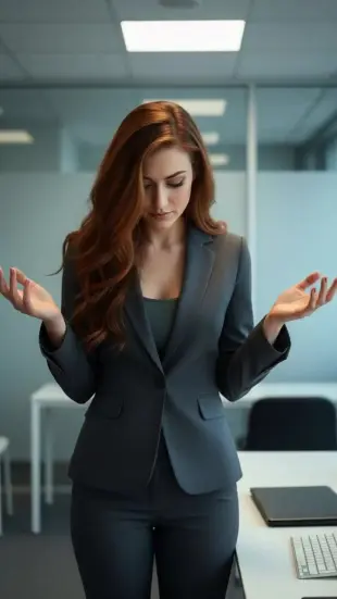 AI Video: She pauses, brows furrow slightly, "Sorry" she says, tilting head in...