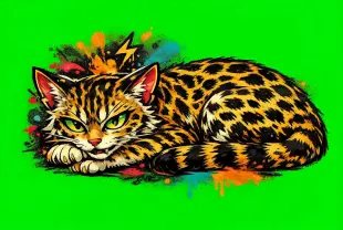 AI Video: Eyes blinking constantly, right hand moves down and points towards down. Tail...