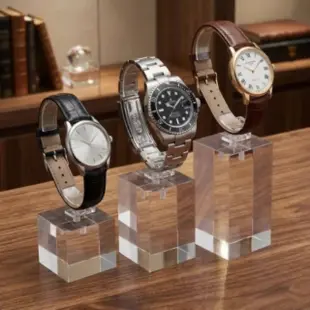 AI Video: generate a video of this Acrylic Watch Display zoom in and out and rotate 360...