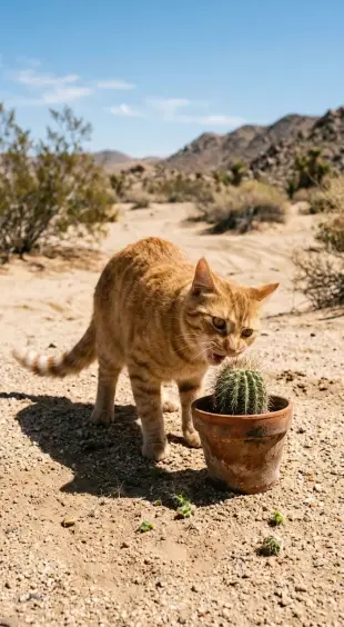 AI Video: cat eat cactus