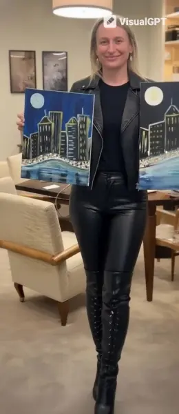 AI Video: Woman turning around bending over showing off her tight pants and boots