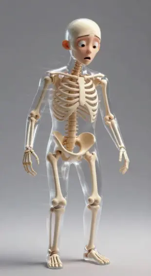 AI Video: Skeleton suddenly freezing while standing, then snapping back awake