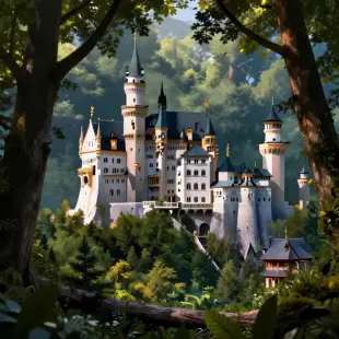AI Video: The fairy tale story has a castle in a deep forest, a beautiful castle