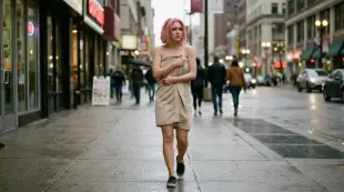 AI Video: Sakura from naruto waljing naked on the street