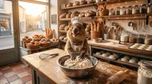 AI Video: a quokka working in a bakery