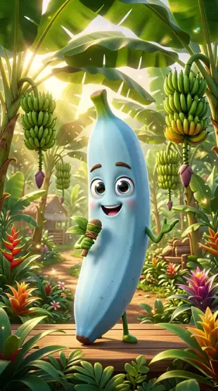 AI Video: Animate the image into a 9:16 vertical video. The cute 3D pixar-style blue...