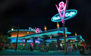 AI Video: Windy day at Flo's V8 Cafe at Disneyland and the wind gusts were so strong...