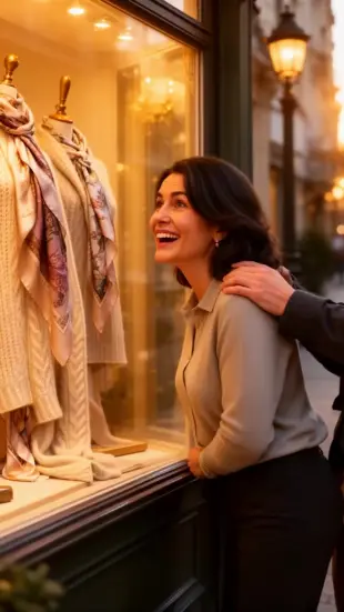 AI Video: She halts abruptly, eyes widening in shock. She turns slowly, shoulders...