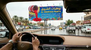 AI Video: Move the people and cars, but make the car move slowly towards the sign, and...