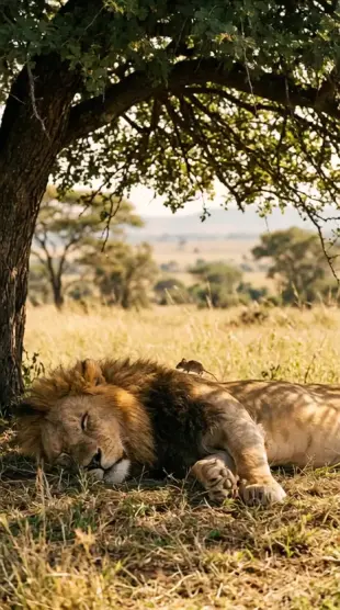 AI Video: A big lion sleeping under a tree. Tiny mouse runs across him
Cinematic