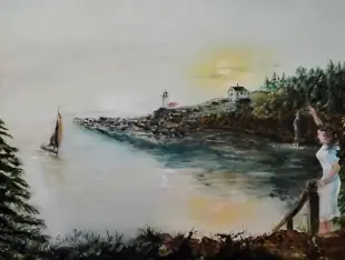 AI Video: Wave rolls in as girl waves goodbye