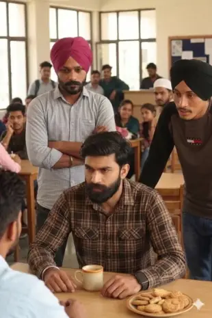 AI Video: A realistic college canteen scene during daytime with warm natural sunlight...