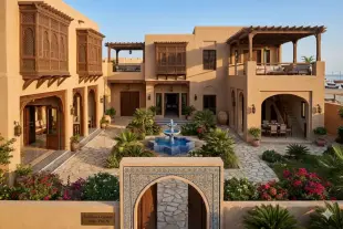 AI Video: “Cinematic 20-second video of a traditional Arabian luxury villa courtyard....