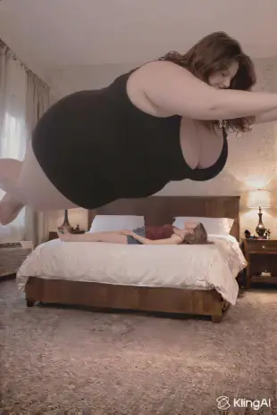 AI Video: The larger woman lands directly on top of the smaller woman which presses her...