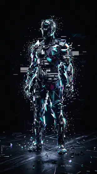 AI Video: glitch idm abstract visual effects creating a figure