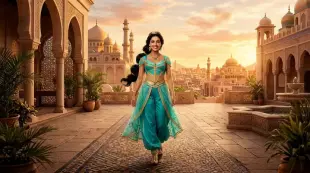 AI Video: princess jasmine looking fine AF! walk to me