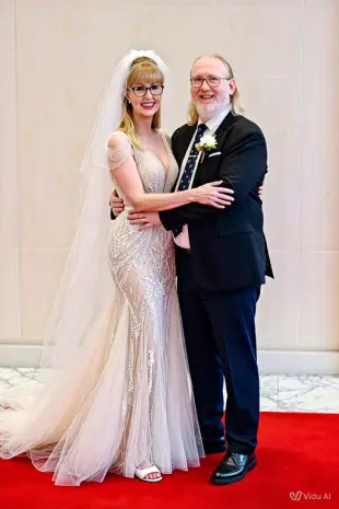 AI Video: change background to bridal suite, have him undress her 1 item at a time,...