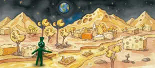 AI Video: I want you to make the green puppet with the three eyes and the funnel on his...