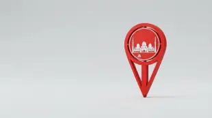 AI Video: Abu Dhabi 3D map pin red marker cut out. Place this in the center-right of...
