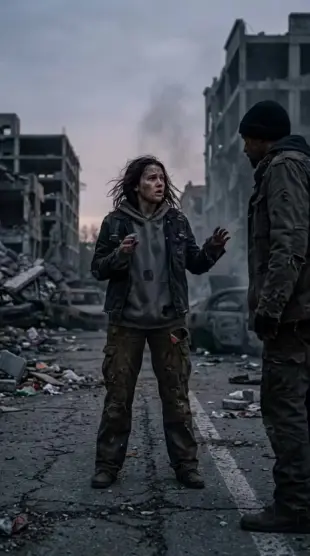 AI Video: A girl in a apocalypse where people have their genitals poking out through...