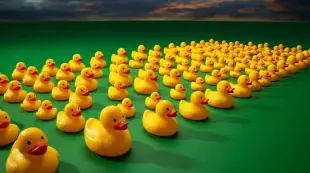 AI Video: Een levendige, low-angle tracking shot volgt een stoet van ongeveer 75...