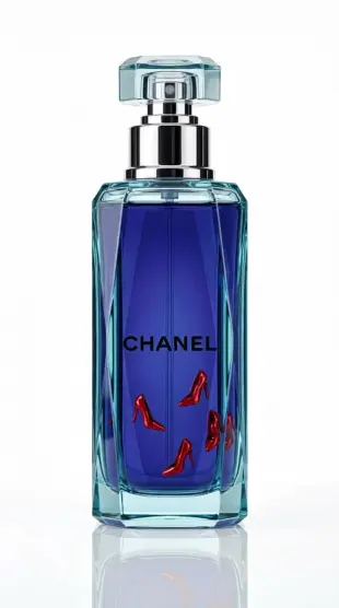 AI Video: The Chanel brand blue coco and synthetic XOERFILK synthetical red sugar...