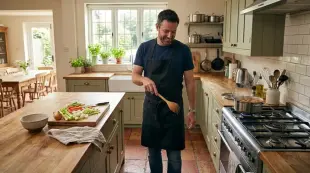 AI Video: A man cooking in a kitchen