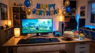 AI Video: create a 30 second video games birthday video for a man - with no music, no...