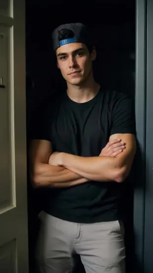 AI Video: He nods slightly, one eyebrow arching upward. He lets out a dry, muffled...