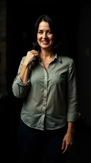 AI Video: She freezes, eyes widening, breath held. Then, hands blur—mechanically...